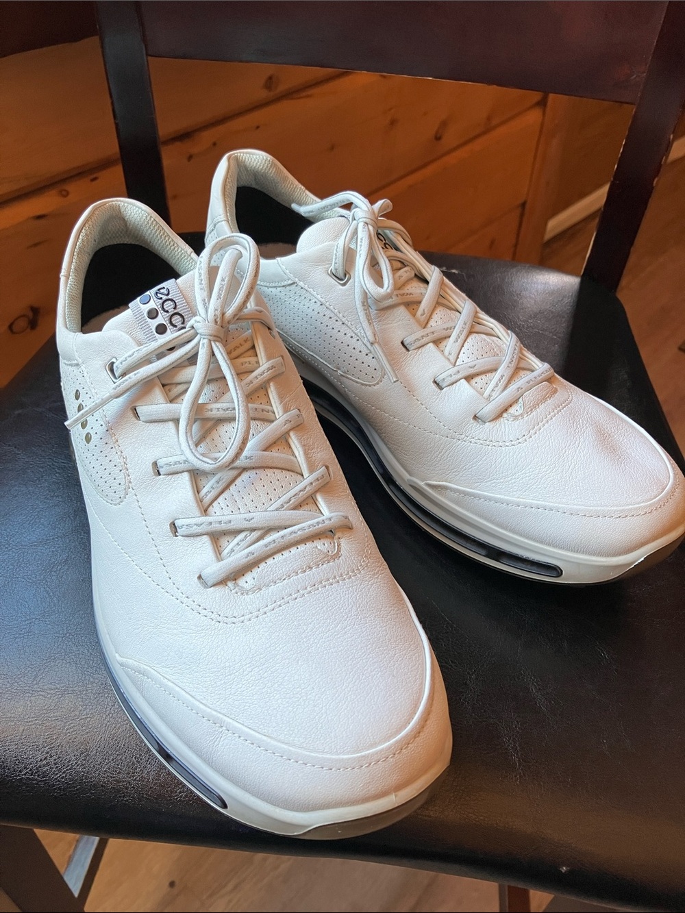 Ecco Men's Gore- Tex Surround White Leather Golf Shoes with Subtle Black Trim